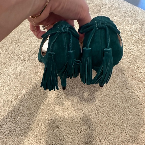 AQUAZZURA Bow Tie fringe kitten heel Pumps Emerald green suede 37 - Picture 3 of 6